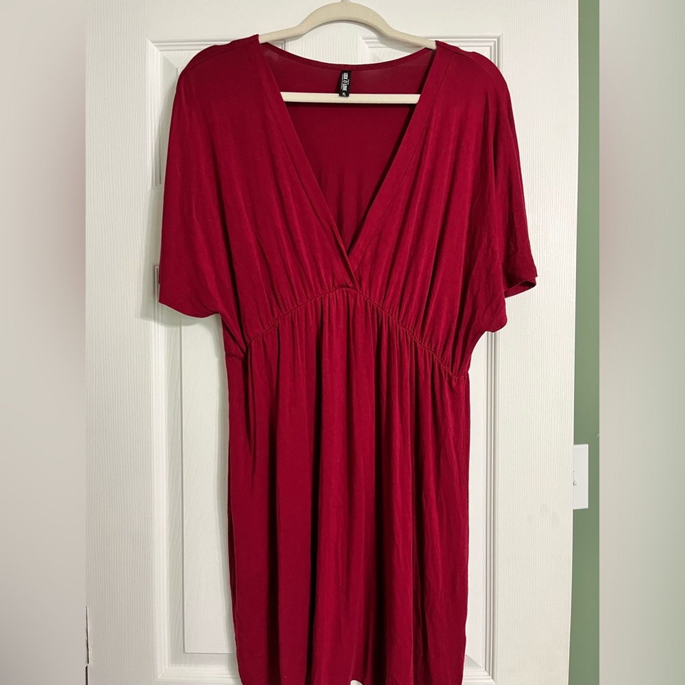 Deep V Neck Burgundy / Wine Color Dress